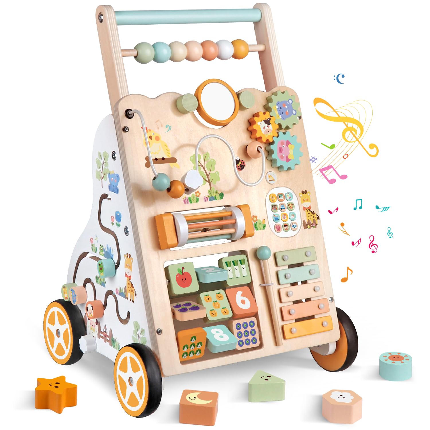 Weilim Wooden Baby Walker, 10-in-1 Montessori Push Walker for Toddlers 1+