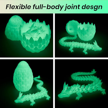 Dragon Egg,15 inchs Crystal Dragon,Articulated Dragon, Fidget Toys for Autism/ADHD,3D Printed Gift Toy, Executive Desk Toys,Home Office Decor (Luminous Green)