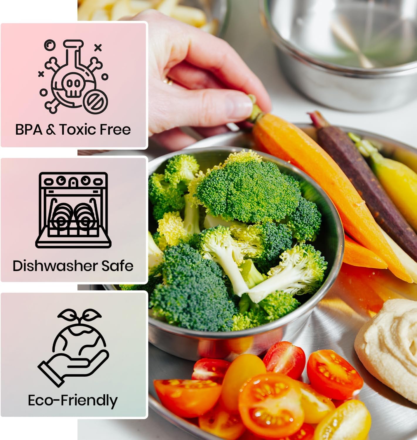 Children's 304 18/8 Stainless Steel Dinnerware Set | 1 Plate (21 cm) and 1 Bowl (10 ounces) | Matte Finish | 100% BPA Free | Non-Toxic | Dishwasher Safe