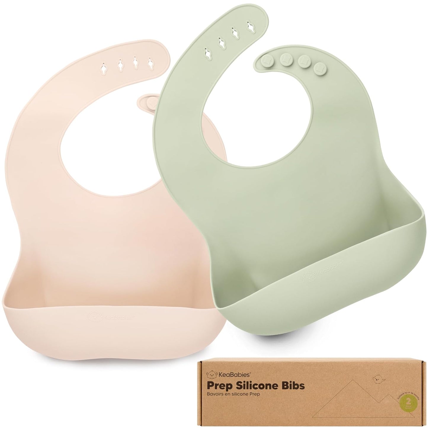 KeaBabies 2-Pack Silicone Baby Bibs for Eating - Sturdy Food-Grade Silicone Bibs for Babies Girl