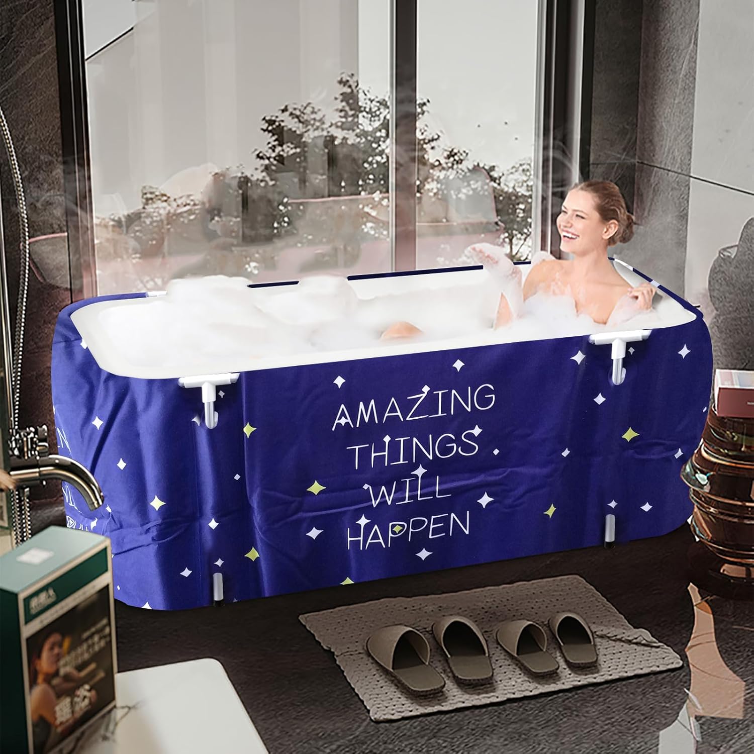 BESTHLS Portable Bathtub for Adult, Foldable Bathtub Portable Soaking Bath Tub,Eco-Friendly Bathing