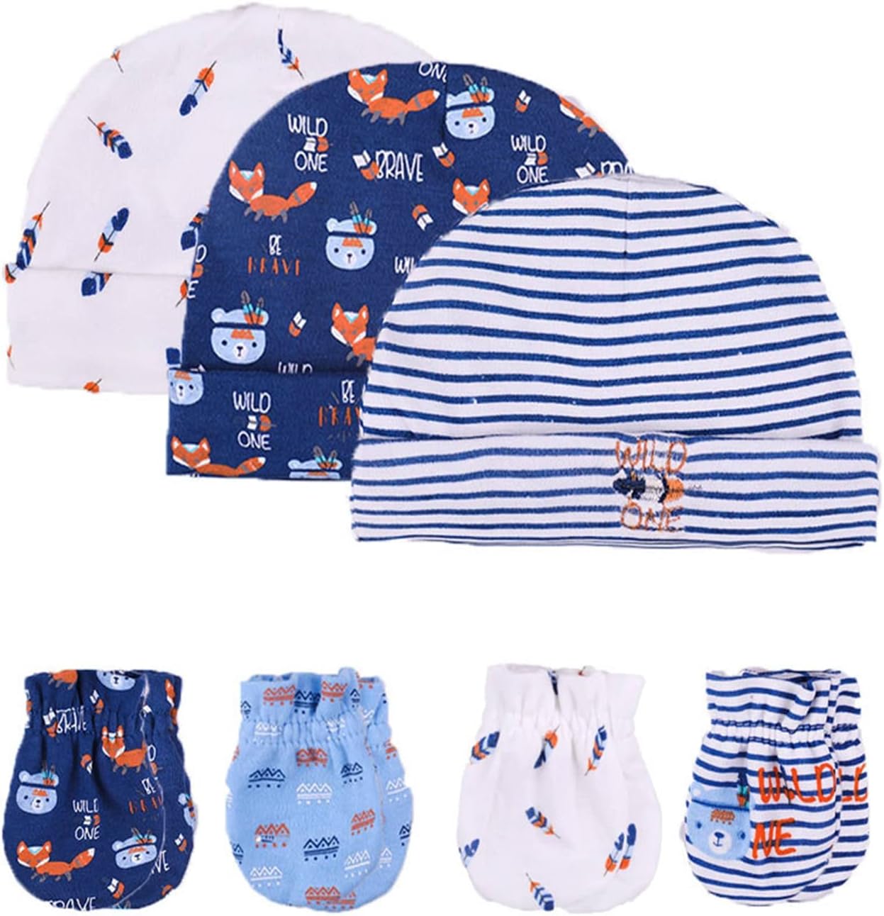 Baby Hat and Mittens Set Newborn Baby Hats Caps for Baby Boys Girls 0-6 Months 100% Cotton