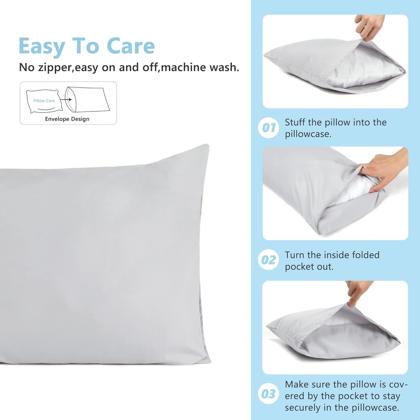 TILLYOU Toddler Pillowcase 2 Pack with Envelope Closure,13" x 18" Silky Soft Microfiber Travel Pillow Case Kids Pillowcases for Boys and Girls,Gray