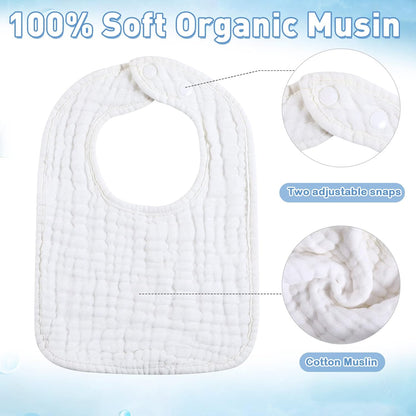 Tatuo 50 Pcs Muslin Baby Bibs Bulk Muslin Cotton Teething for Boy Girls Burp with Snap, Baby Bandana Drool Absorbent Bibs for Newborn Infant Teething and Drooling, 6 Layers
