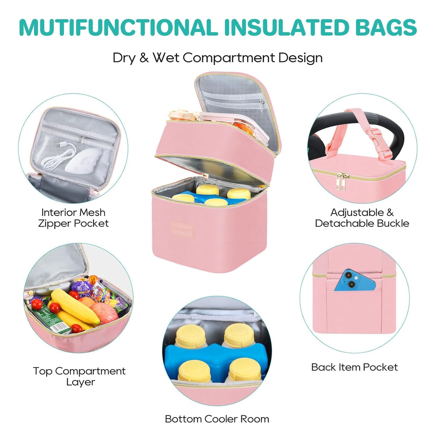 PIIOSER Breast Milk Storage Cooler Bag with Ice Pack, Fits 4 Baby Bottles Up to 5 Ounce, Small