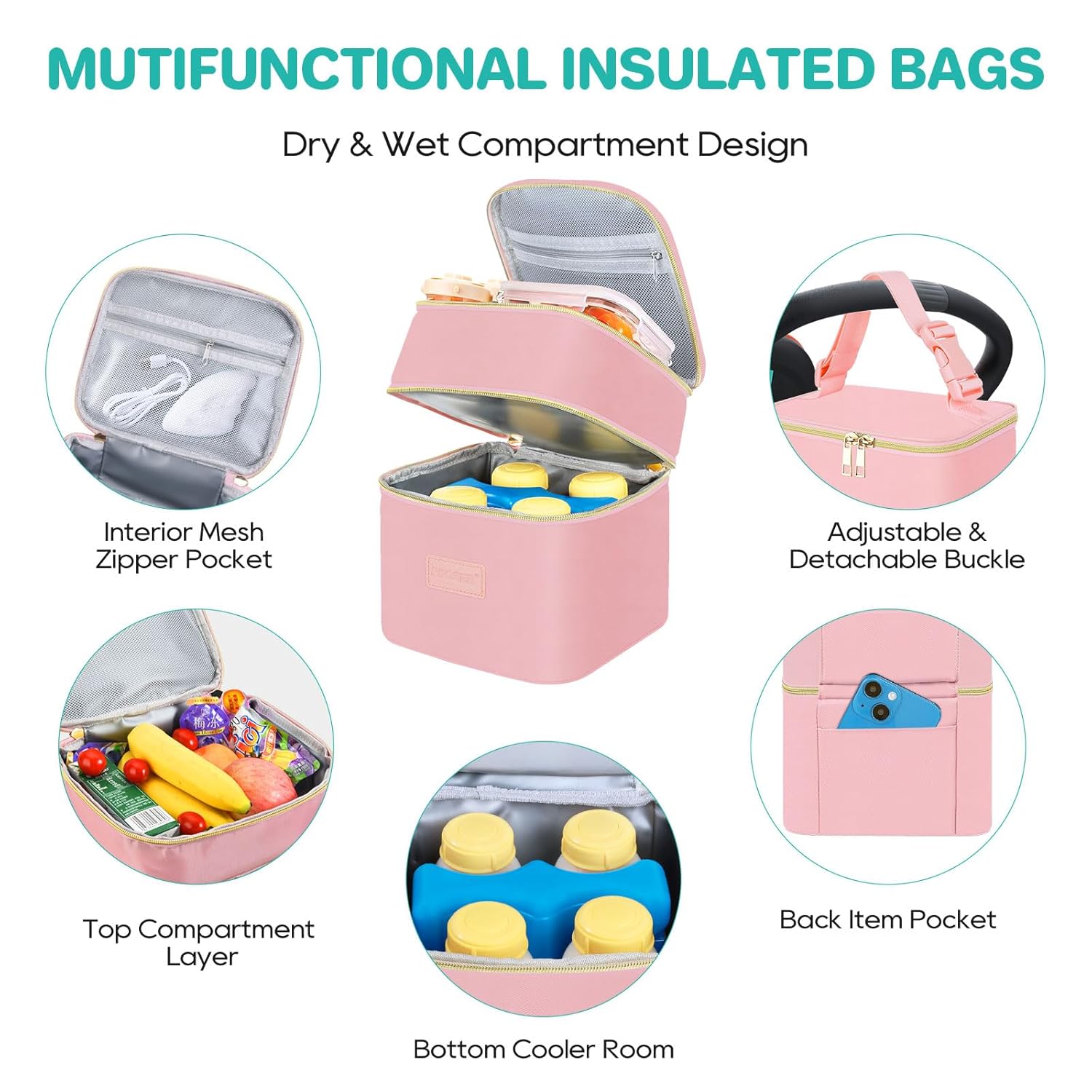 PIIOSER Breast Milk Storage Cooler Bag with Ice Pack, Fits 4 Baby Bottles Up to 5 Ounce, Small