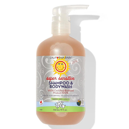 California Baby Super Sensitive Baby Shampoo + Baby Wash | 100% Plant-Based | Unscented Body Wash
