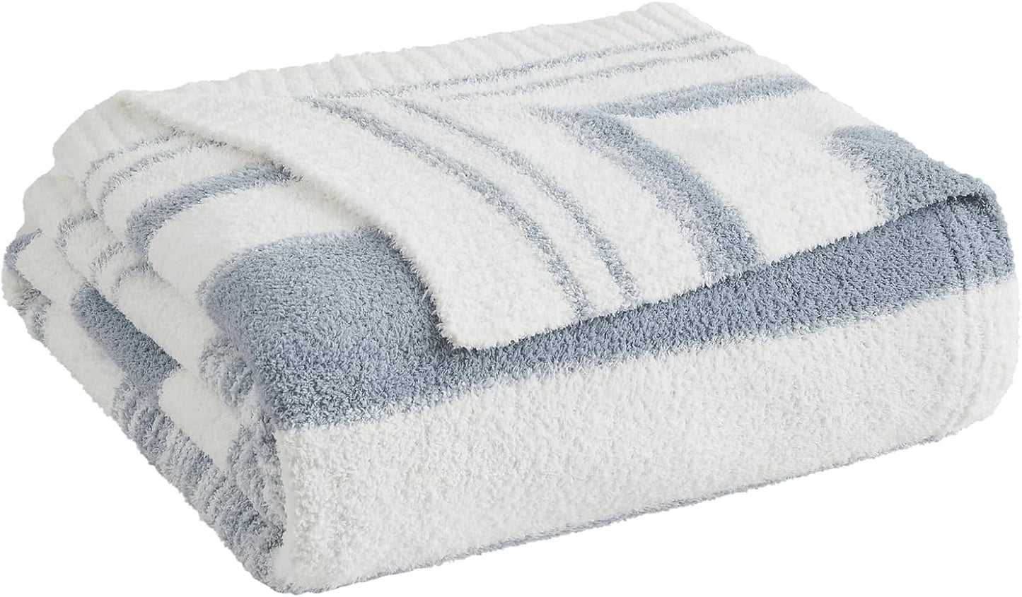 WRENGONGE Grey Blue Throw Blanket, 50x70 Soft Cozy Striped Throw Blankets for Couch, Sofa, Bed