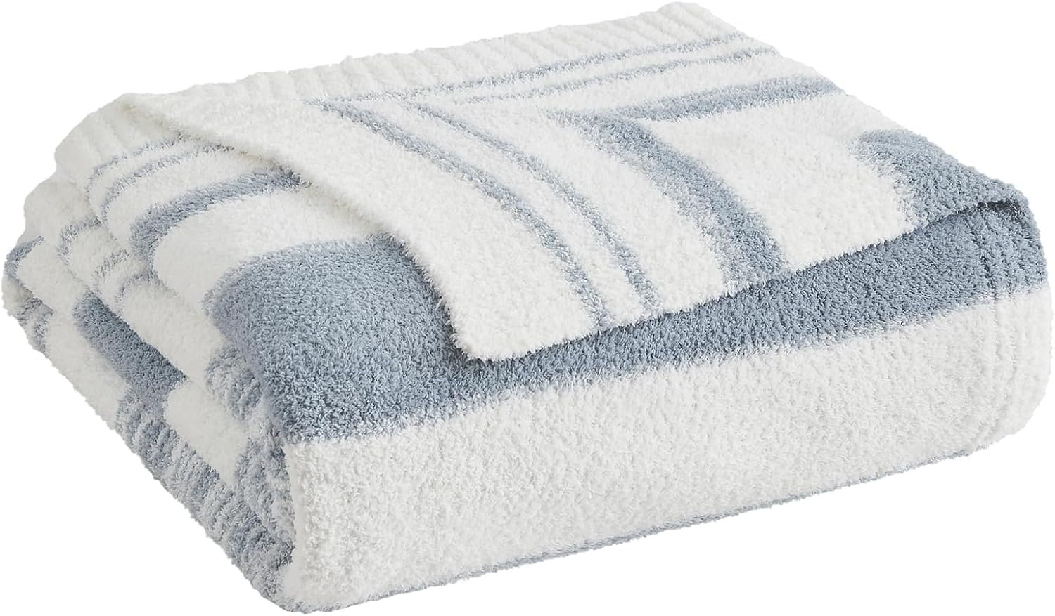 WRENGONGE Grey Blue Throw Blanket, 50x70 Soft Cozy Striped Throw Blankets for Couch, Sofa, Bed