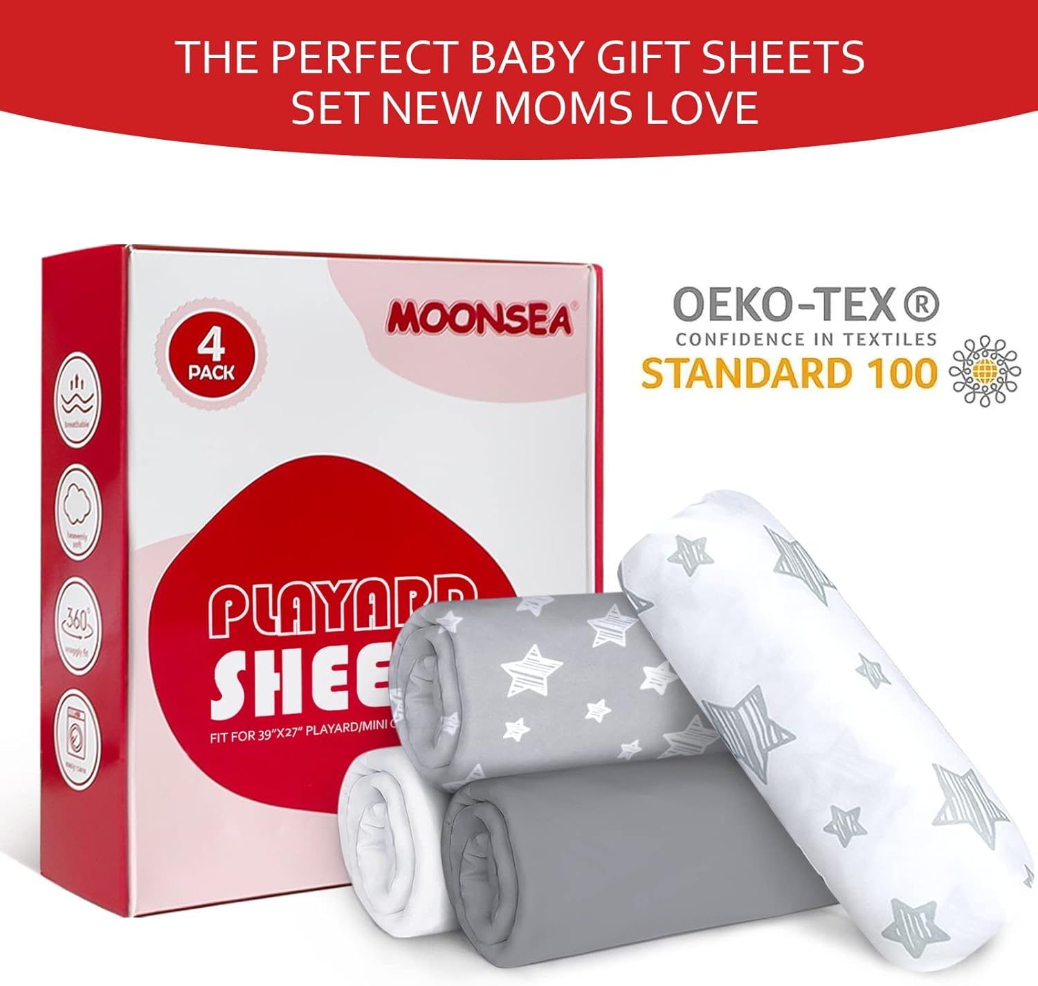 Pack and Play Sheets, 4 Pack Mini Crib Sheets, Stretchy Pack n Play Playard Fitted Sheet