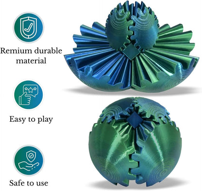 Gear Ball, Gear Sphere 3D Printed Gear Ball Fidget Toy Spin Ball, GearSphere Desk Toy, Stress Ball, Fidget Ball, Gear Toy for Stress and Anxiety Relaxing (Laser Yellow Blue)
