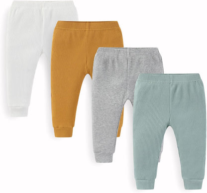 Unisex Baby Boy Girl Pants Sets Ribbed Soft Infants Bottoms Casual 4 Pack 0-24 Month Babies' Leggings