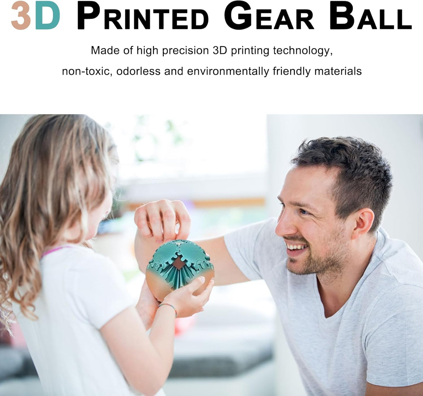 Gear Ball 3D Printed Gear Sphere Fidget Rotating Ball Cube Gadgets, Gear Sphere Ball for Work or Travel Stress Toys Gear Fidget Toys, Stress and Anxiety Relief Gear Toys (Powder Gray, 8CM/3.15in)