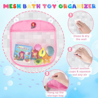 Light Up Bath Toys for Toddlers Kids Girls Baby, No Hole Glow Bath Toys with Bath Book & Organizer