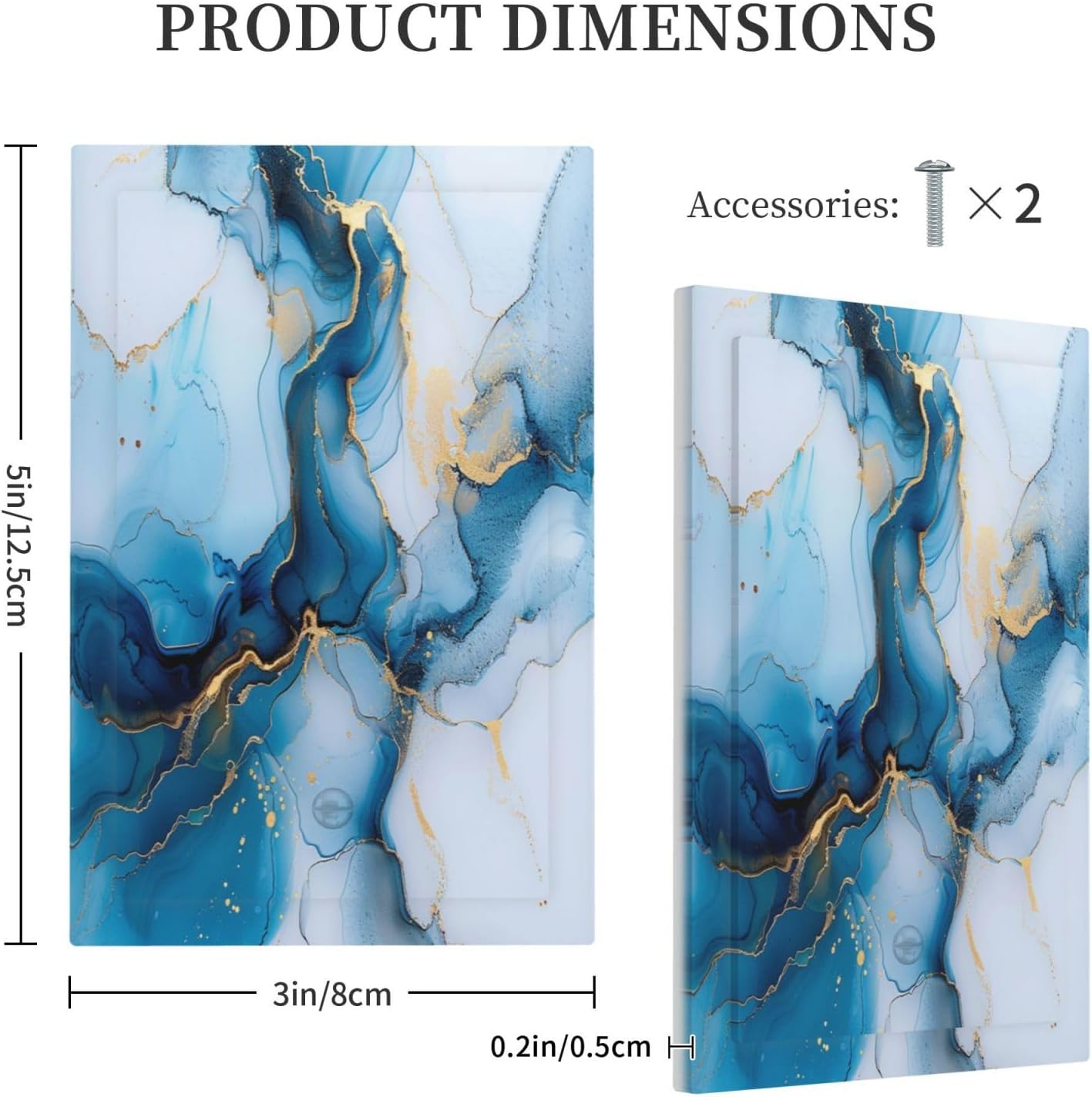 Decorative Switch Covers Plate Modern Abstract Blue Gold Line Marble 1 Gang No Device Single Blank Outlet Covers Wall Plate Cover Light Switch Plate Electrical Faceplate for Bedroom Decor