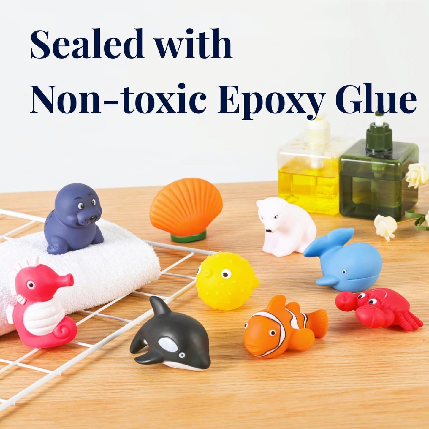 XY-WQ Bath Toys No Hole, for Infants 6-12& Toddlers 1-3, No Hole Bathtub Toys (Sea Animals, 9 Pcs