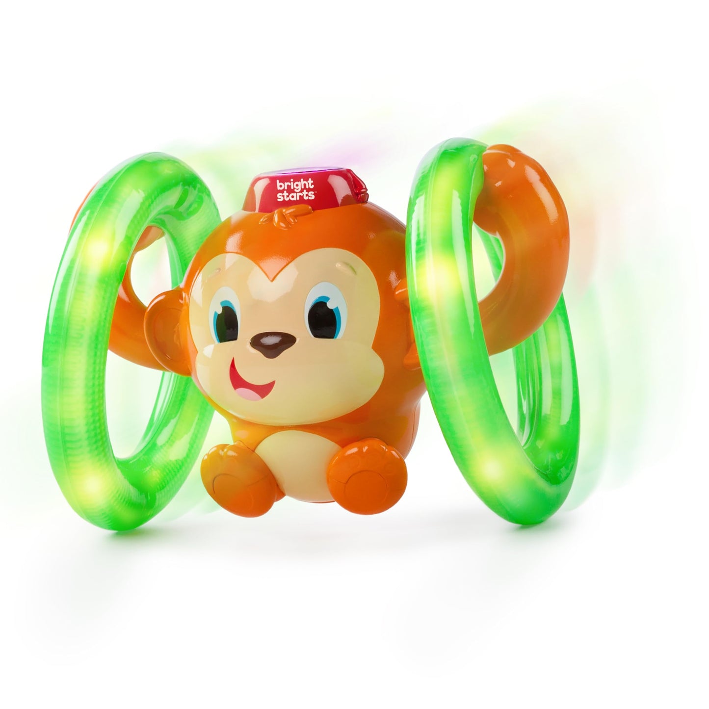 Bright Starts Roll & Glow Monkey Crawling Baby Toy with Lights and Sounds, Tummy Time Toy, 6 Months