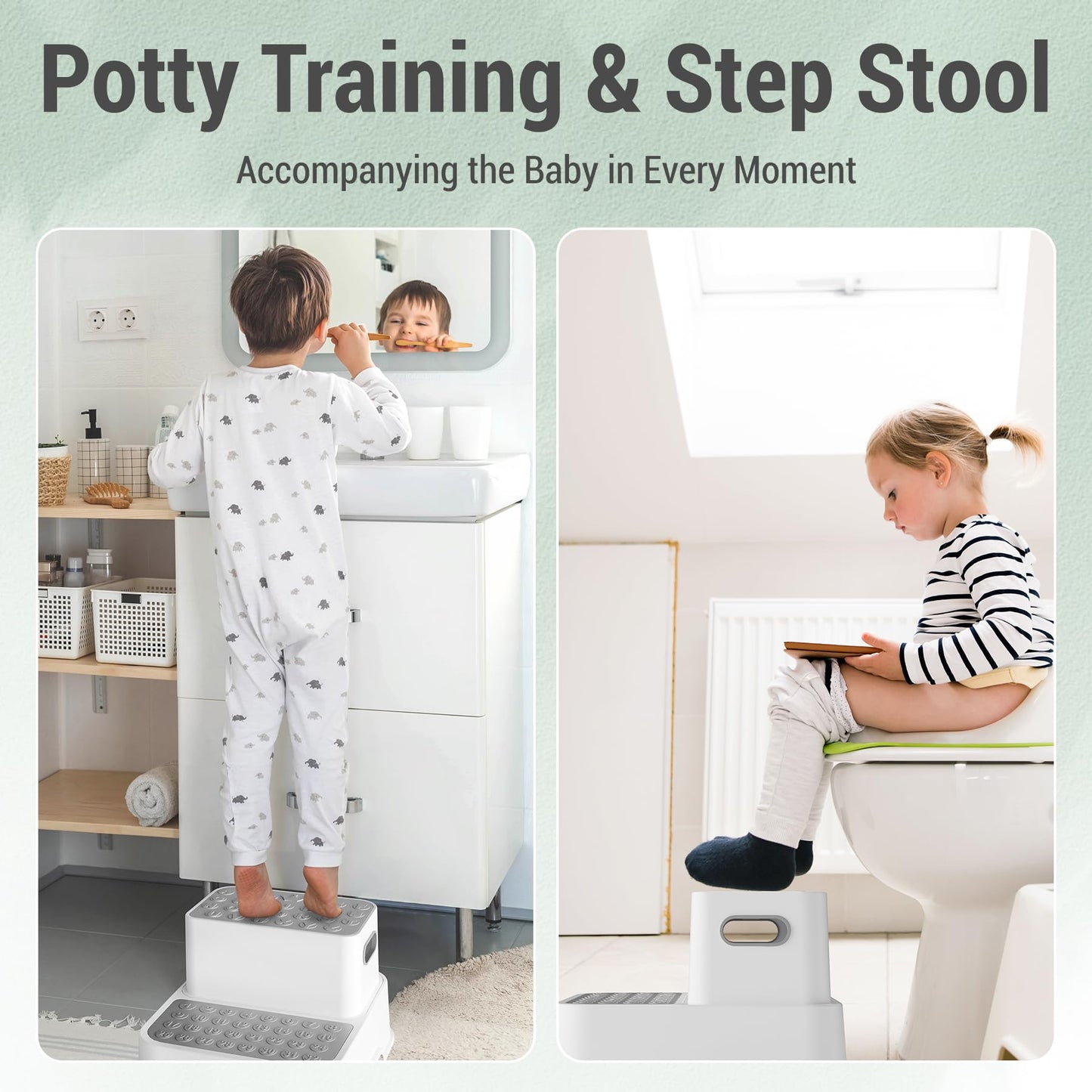 COOSEYA 2 Step Stools for Kids,Toddler Step Stool for Bathroom Sink,No-Slip Double up Stepping for