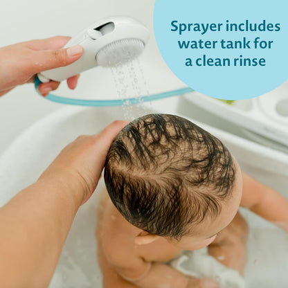 The First Years Rain Shower Baby Bathtub Set - Includes Infant Sling, Soothing Spray Shower Head