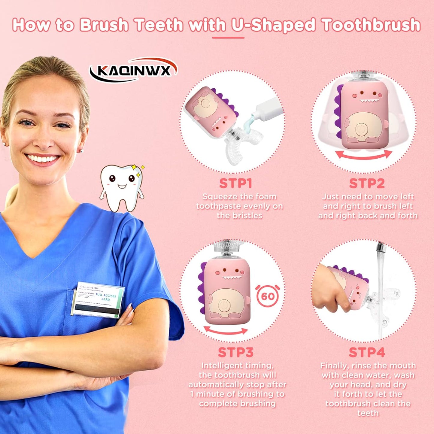Kids U Shaped Electric Toothbrush for Age 2-12, Rechargeable Toddler Toothbrush with Smart Timer &