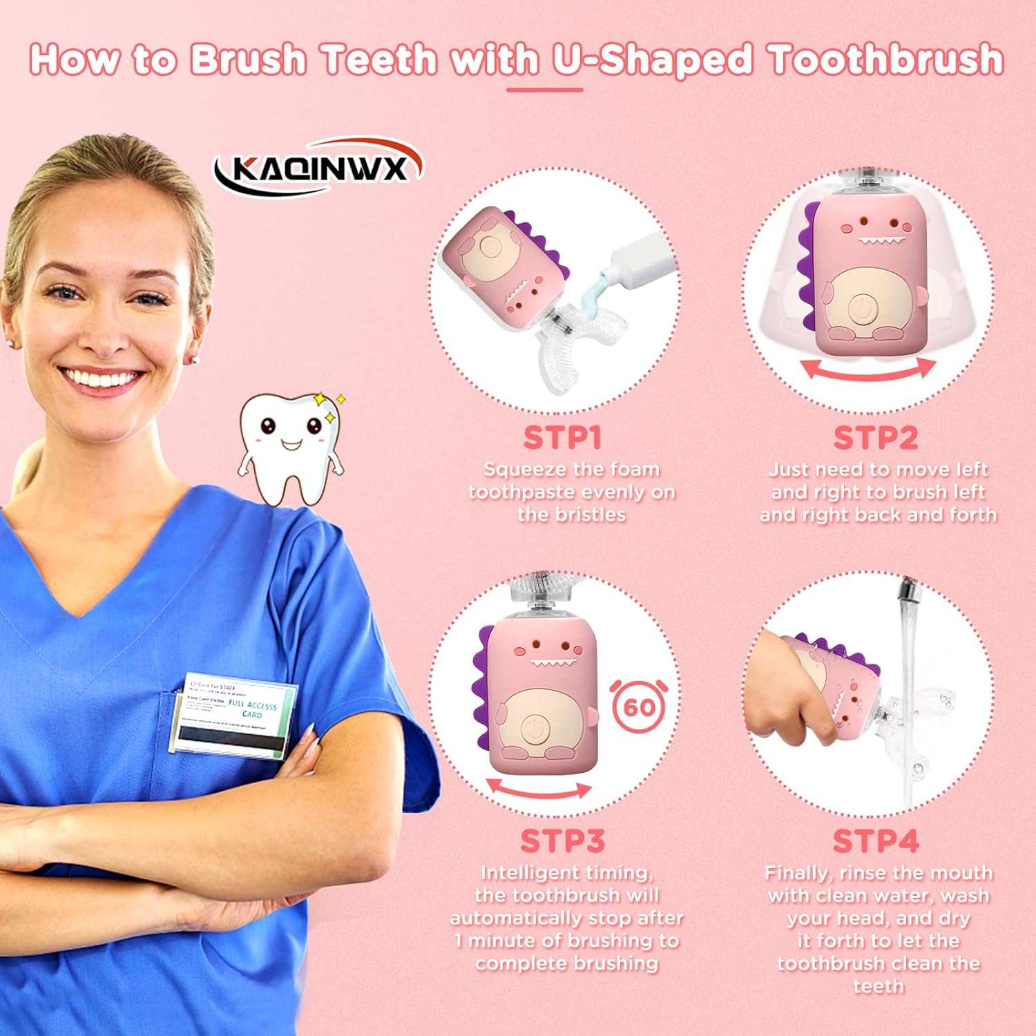 Kids U Shaped Electric Toothbrush for Age 2-12, Rechargeable Toddler Toothbrush with Smart Timer &