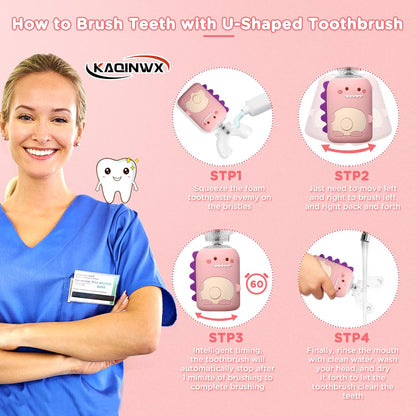 Kids U Shaped Electric Toothbrush for Age 2-12, Rechargeable Toddler Toothbrush with Smart Timer &