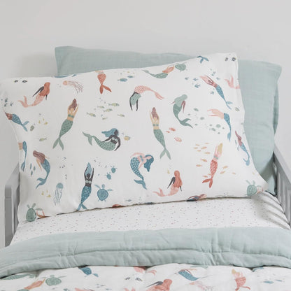 Little Unicorn Standard Pillowcase 2 Pack | Super Soft & Breathable Muslin Fabric | Snug Envelope Closure (Mermaid Party)