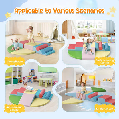 Lischwert Foam Climbing Blocks for Toddlers 1-3, 8pcs Soft Play Set with Crawling Exploration Toys, Indoor Outdoor Infant Safe Blocks for Baby Gym Toddler Playground