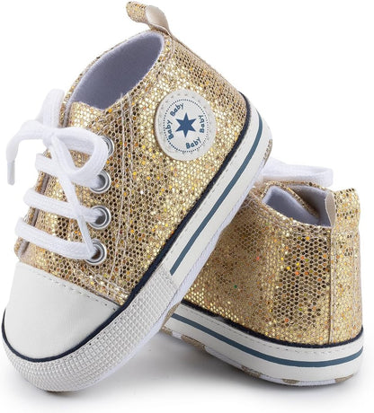 Unisex Baby Girls Boys Canvas High-top Shoes, Newborn Infant Anti-Slip Soft Sole Frist Walking Breathable Sneakers