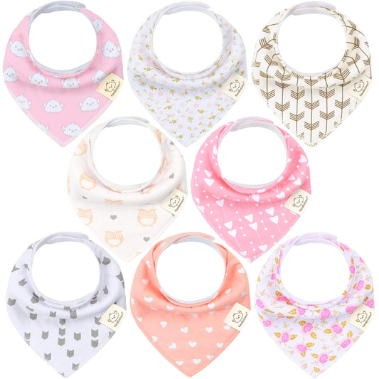 8-Pack Organic Baby Bandana Bibs for Girls - Super Absorbent Triangle Baby Bibs for Drooling and Teething Infant, 100% Cotton Extra Soft for Newborn, Infant 0-36 Months (Pink Dreams)