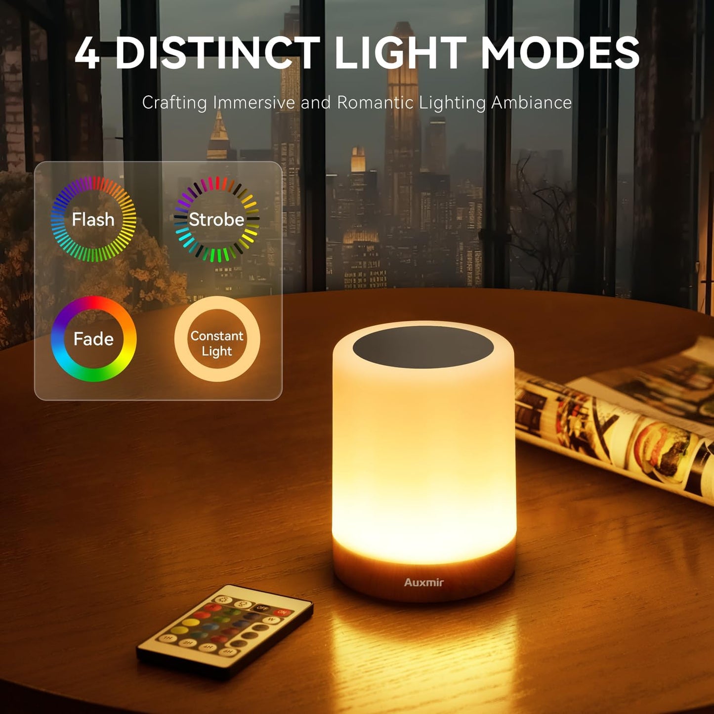 LED Night Light Bedside Lamp Touch and Remote Control Dimmable Tabletop 13 Colors Changing 5 Brightness Adjustable Rechargeable Portable Lamp for Baby Kids Bedroom Living Room Outdoor Camping