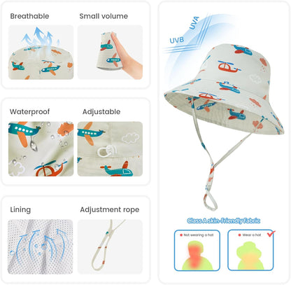 Baby Sun Hat 0-6 Years Toddler Boys Girls Adjustable Bucket Hats Kids Bucket Hats UPF 50+ Wide Brim Beach Swim Pool