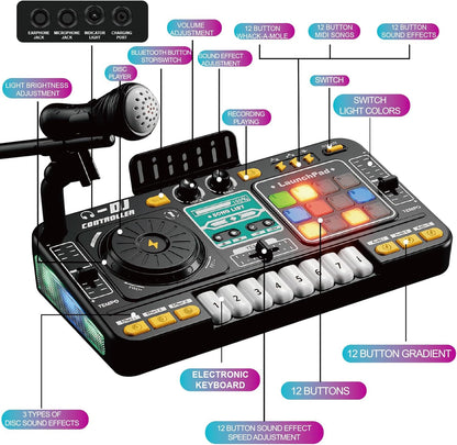 Kids DJ Mixer Controller Table Musical Toy Electronic Bluetooth Toy with LED Lights Sound Effect Microphone Piano DJ Board Key Musical Instruments Birthday Gift Toys for 3 4 5 6 7 Year Old Boy Girl