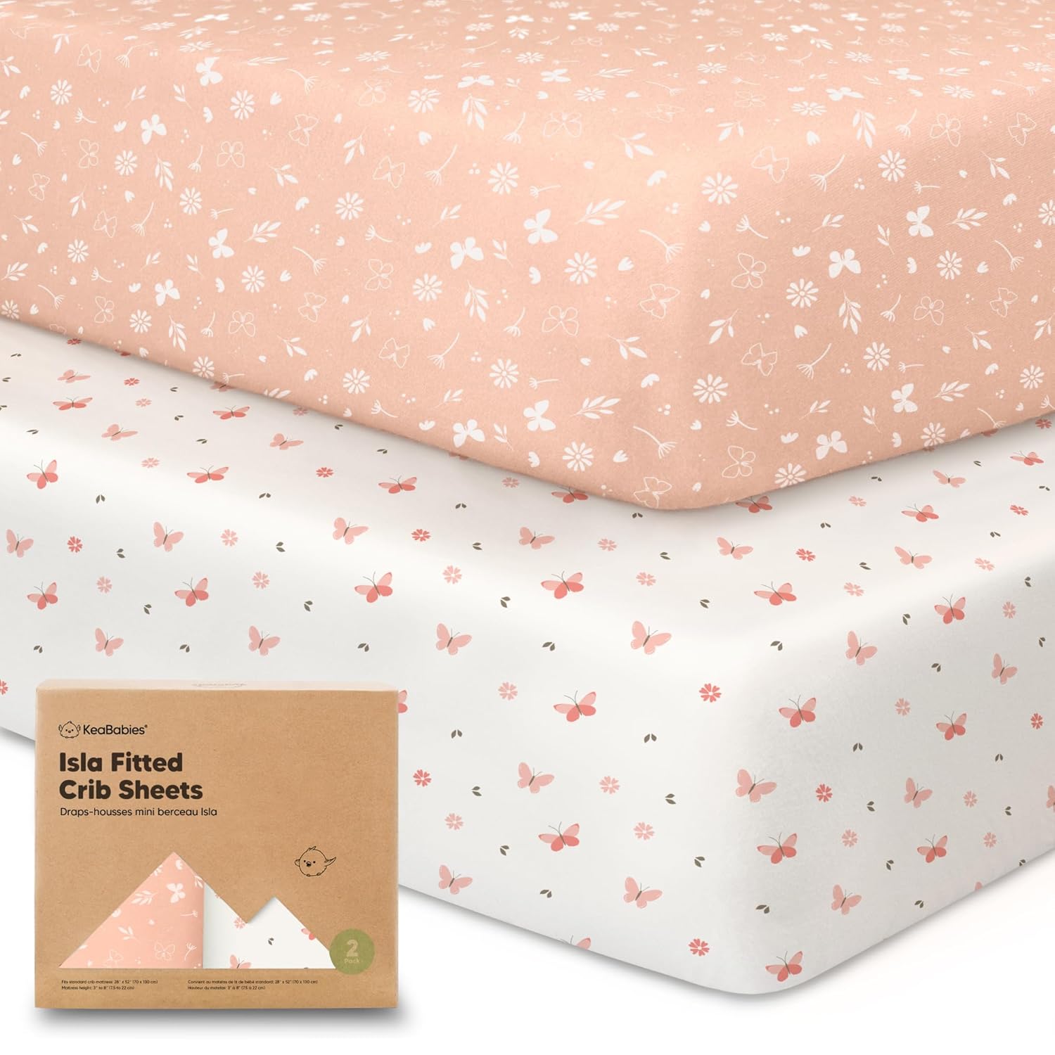 KeaBabies 2-Pack Baby Crib Sheets for Boys, Girls - 52x28 Viscose Derived from Bamboo Toddler Bed