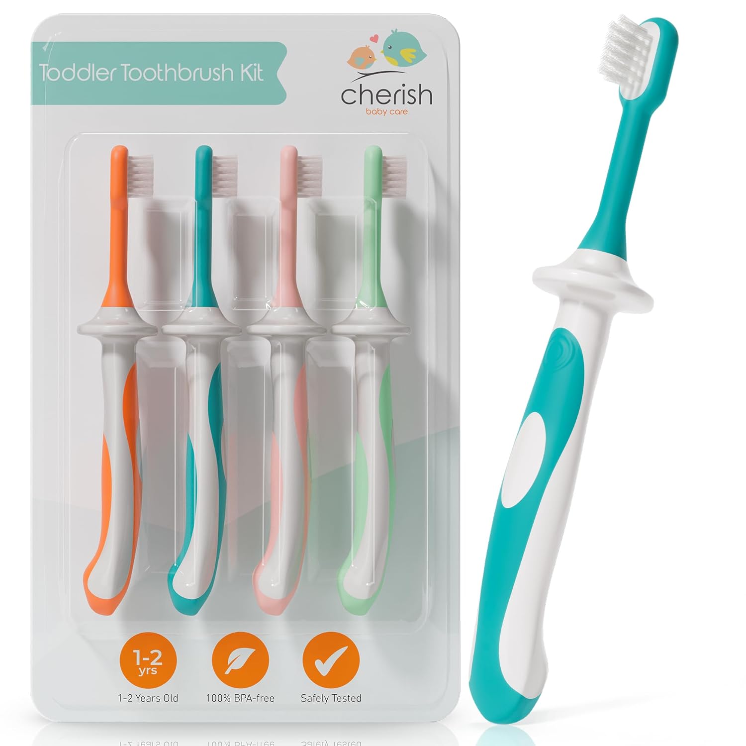 Cherish Baby Care Toddler Toothbrushes 1-2 Years (4-Pack) - BPA-Free & Safety-Tested Kids