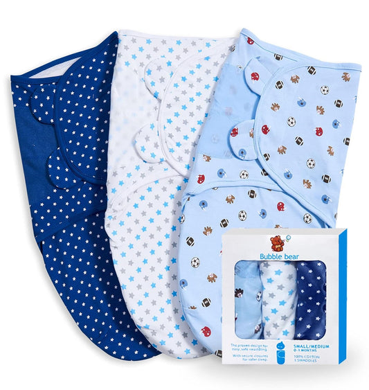 3 Pack Baby Swaddle 3-6 Months - Infant Adjustable Newborn Swaddles Blanket Baby Girl Boy, Swaddling Wrap Blanket Sleep Sack for Newborn-Blue