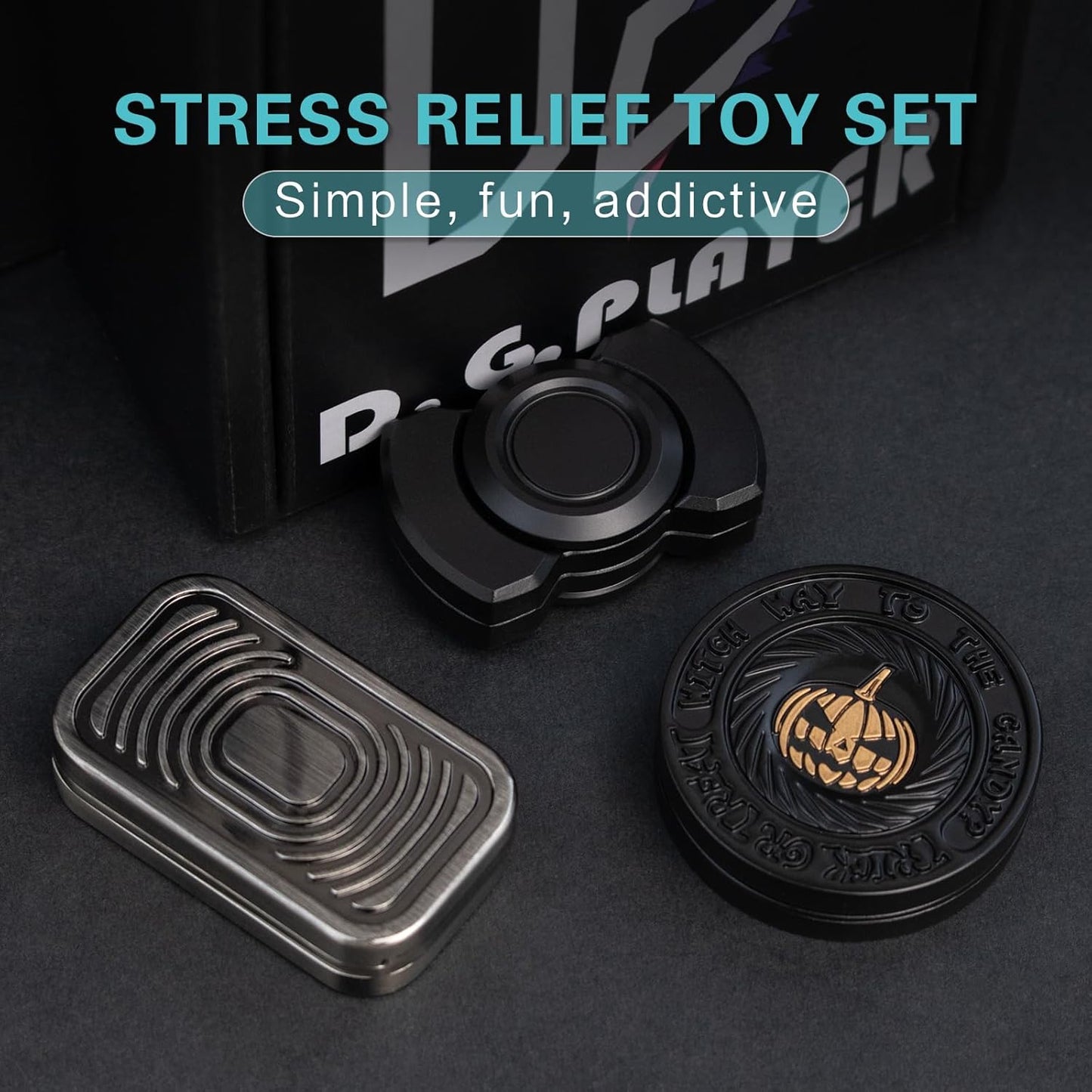 Fidget Toys Adults Pack, Metal Fidget Slider, Spinner and Haptic Coin, Decompression Metal EDC Cool Figette Toys for Adults Anxiety Relieve Stress, Greater Focus