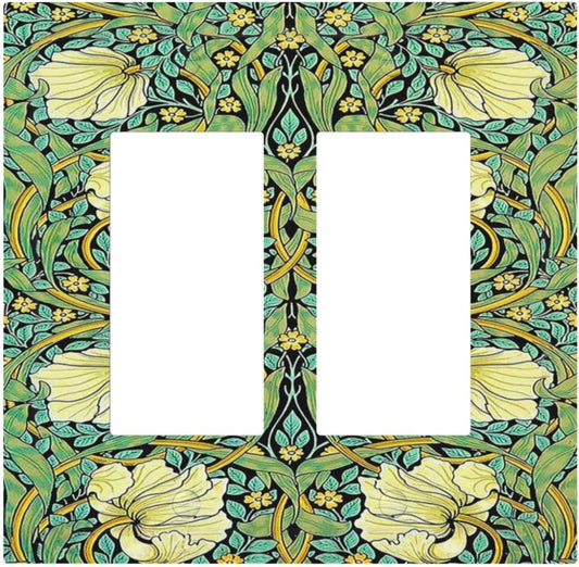 Decorative Outlet Covers William Morris Vintage Floral Yellow Flowers Green Leaf 2 Gang Double GFCI Rocker Electrical Wall Panels Light Switch Cover Plate for Bedroom living Room Decor