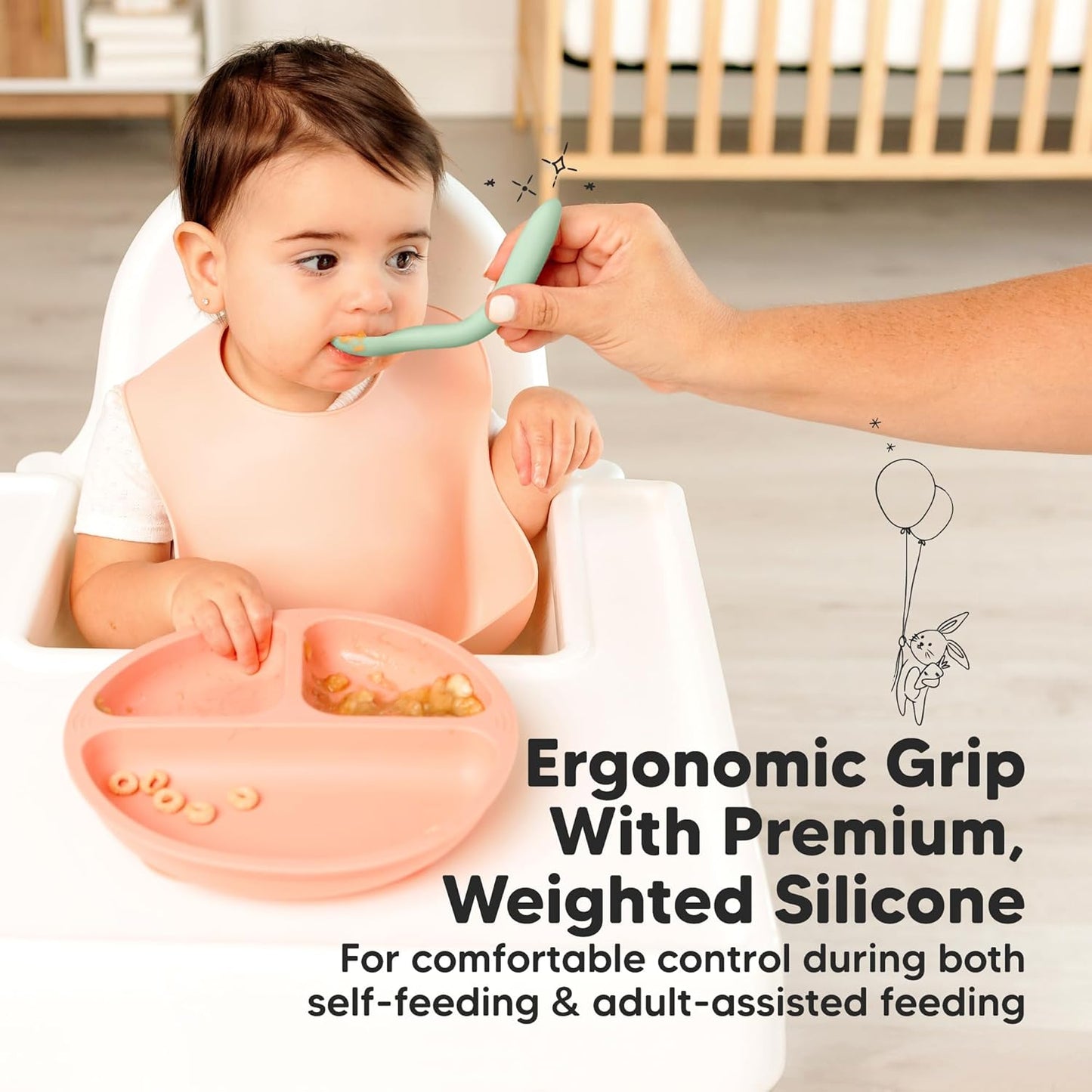 KeaBabies Silicone Baby Spoons, Self Feeding 6-12 months - 3-Pack Baby Weaning Eating Utensils,Toddler First Food Training Spoon,Infant,Kids Feeding Supplies Essential Set,Dishwasher-safe (Pastel Sky)