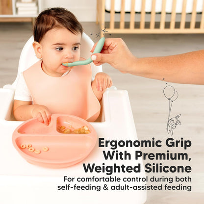 KeaBabies Silicone Baby Spoons, Self Feeding 6-12 months - 3-Pack Baby Weaning Eating Utensils,Toddler First Food Training Spoon,Infant,Kids Feeding Supplies Essential Set,Dishwasher-safe (Pastel Sky)