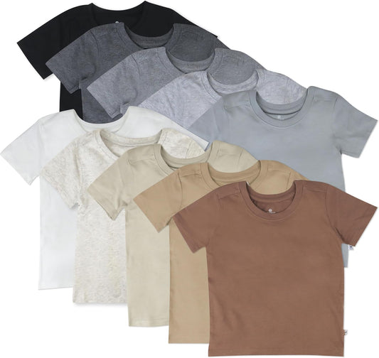 HonestBaby 10-Pack Short Sleeve T-shirts 100% Organic Cotton Baby, Toddler, Little Kids, Boys, Girls, Unisex