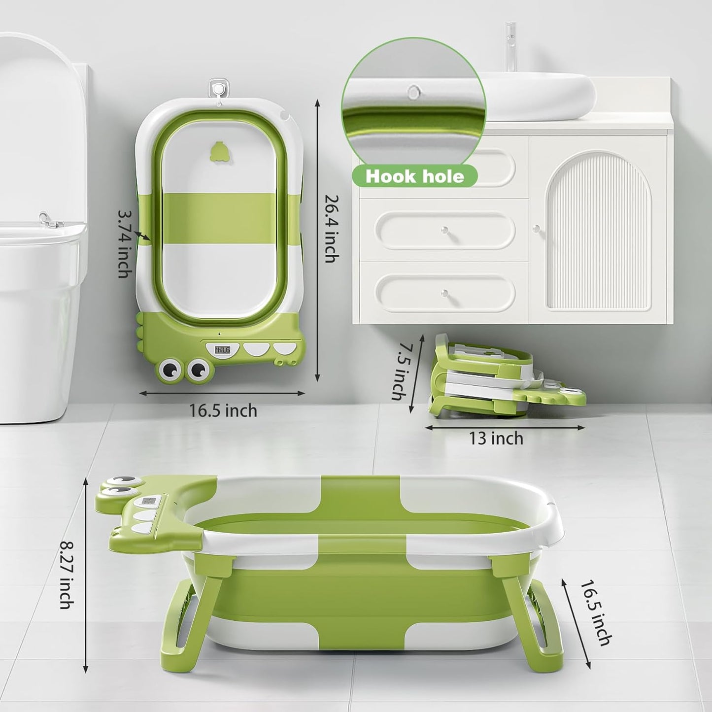 Collapsible Baby Bathtub for Newborn, Foldable Baby Bath Tub with Thermometer & Soft Floating