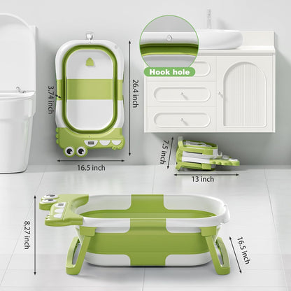 Collapsible Baby Bathtub for Newborn, Foldable Baby Bath Tub with Thermometer & Soft Floating