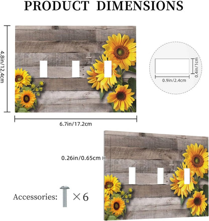 Sunflower Rustic Brown Gray Wood Decorative Switch Plates 3 Gang Wall Plate Triple Toggle Light Switch Cover Faceplate Electrical Wall Panels for Farmhouse Home Decor