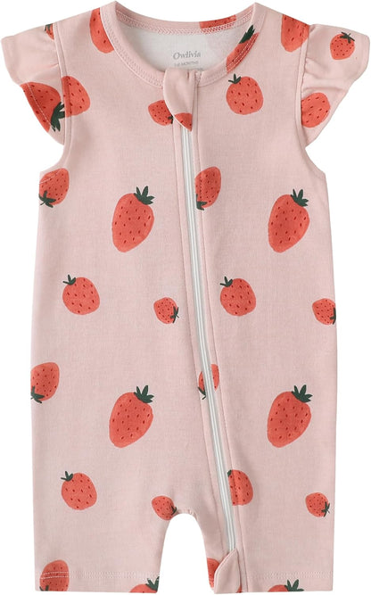 Owlivia Baby Short Sleeve Summer Romper Set, 2 Pack Tank Jumpsuit for Girls and Boys, Cartoon One Piece Coverall Outfit