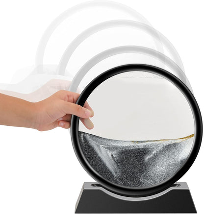 Liquid Motion Sandscape Round Moving Sand Art Sensory Toy Anxiety Fidget ADHD Relaxation Toy Home Office Desktop Decoration (Black, 7-in)