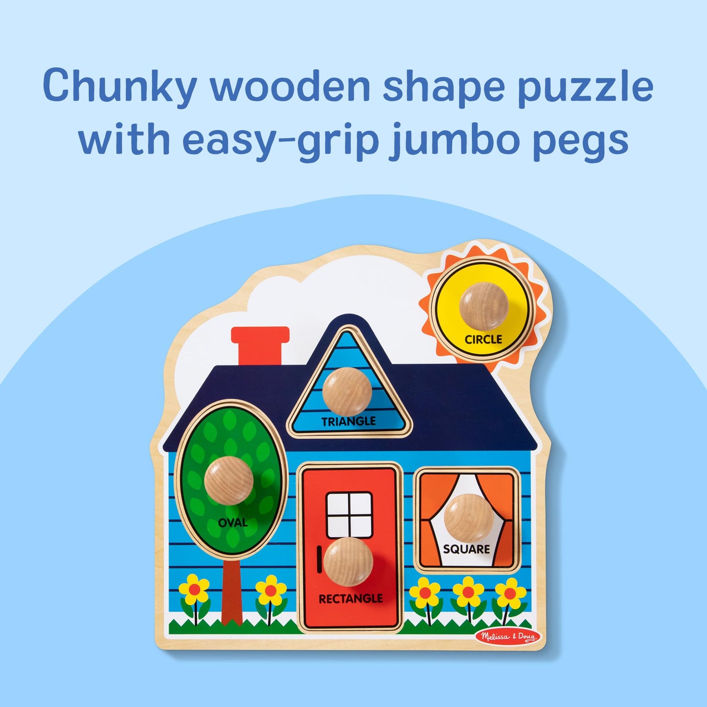 Melissa & Doug First Shapes Jumbo Knob Puzzle, Wooden Peg Puzzle for Toddlers, Educational Toy for