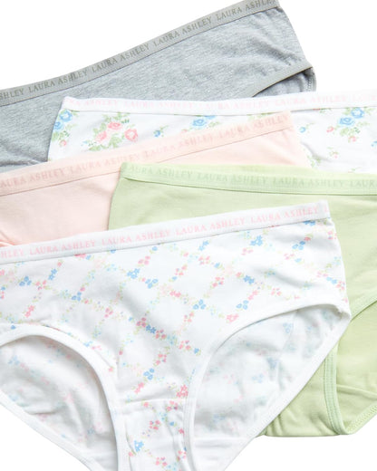Laura Ashley Girls Underwear - 5 Pack Soft Stretch Breathable Panties for Girls - Lightweight Cotton Panties (Size: 4-12)