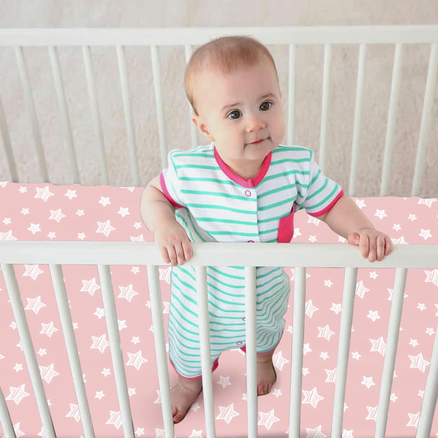 Pack and Play Sheets Girl, 4 Pack Mini Crib Sheets, Stretchy Pack n Play Playard Fitted Sheet