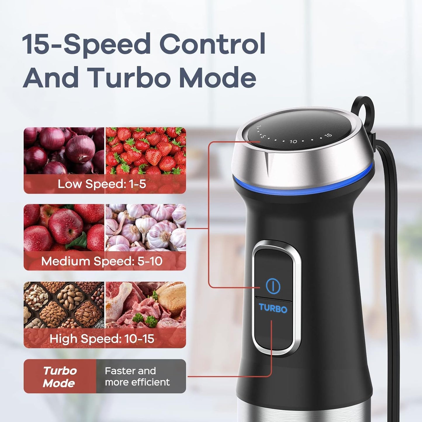 Ganiza 8 in 1 Immersion Blender - 1000W Heavy Duty Motor, 16 Speed Mode Handheld Blender With